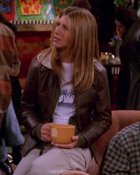 Women Biker - Friends S06 Rachel Green Brown Leather Jacket — front view | Majestic Leather UK