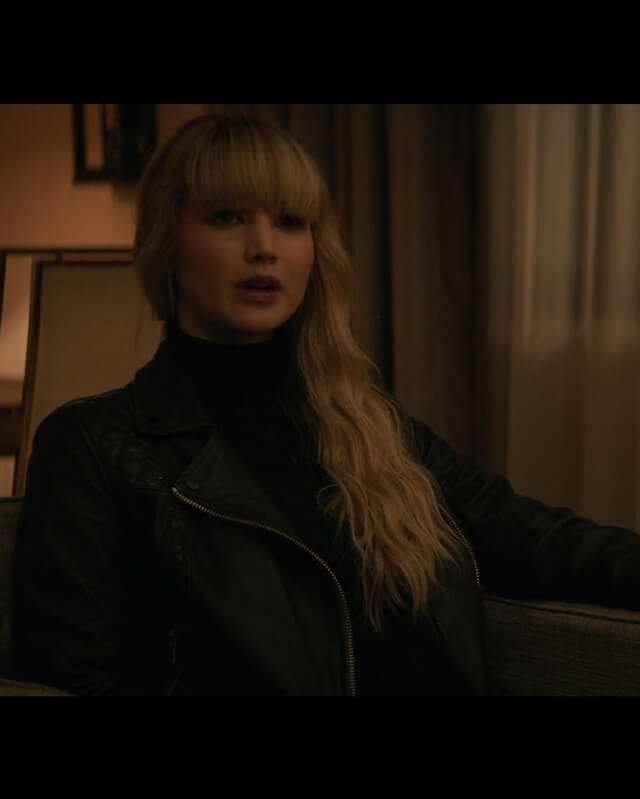 Women Biker - Red Sparrow Jennifer Lawrence Black Leather Jacket — sleeve detail | Majestic Leather UK