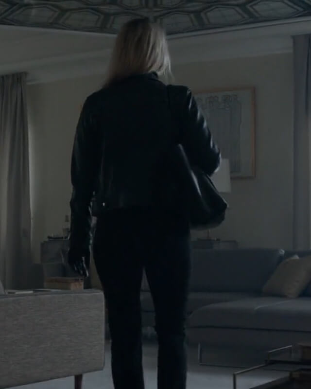 Women Biker - Red Sparrow Jennifer Lawrence Black Leather Jacket — collar detail | Majestic Leather UK