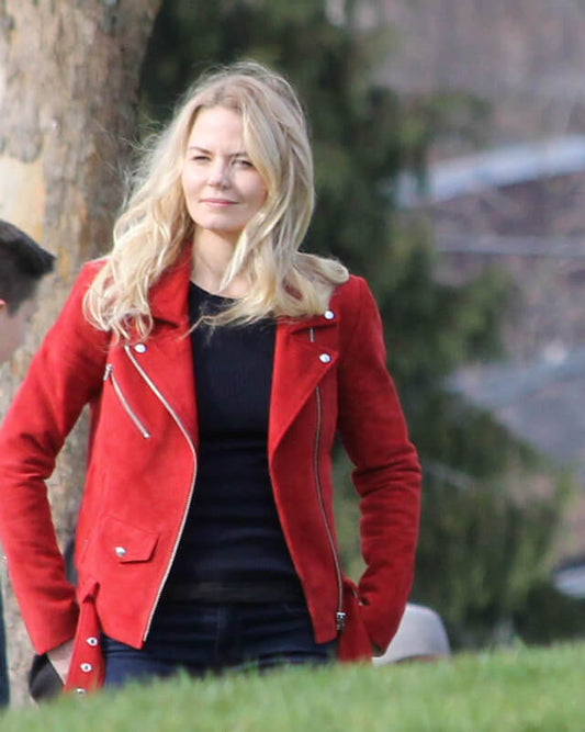 Women Biker - Once Upon a Time Emma Swan Red Biker Jacket — front view | Majestic Leather UK