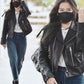 Women Biker - Blackpink Jisoo Black Cropped Leather Jacket — front view | Majestic Leather UK