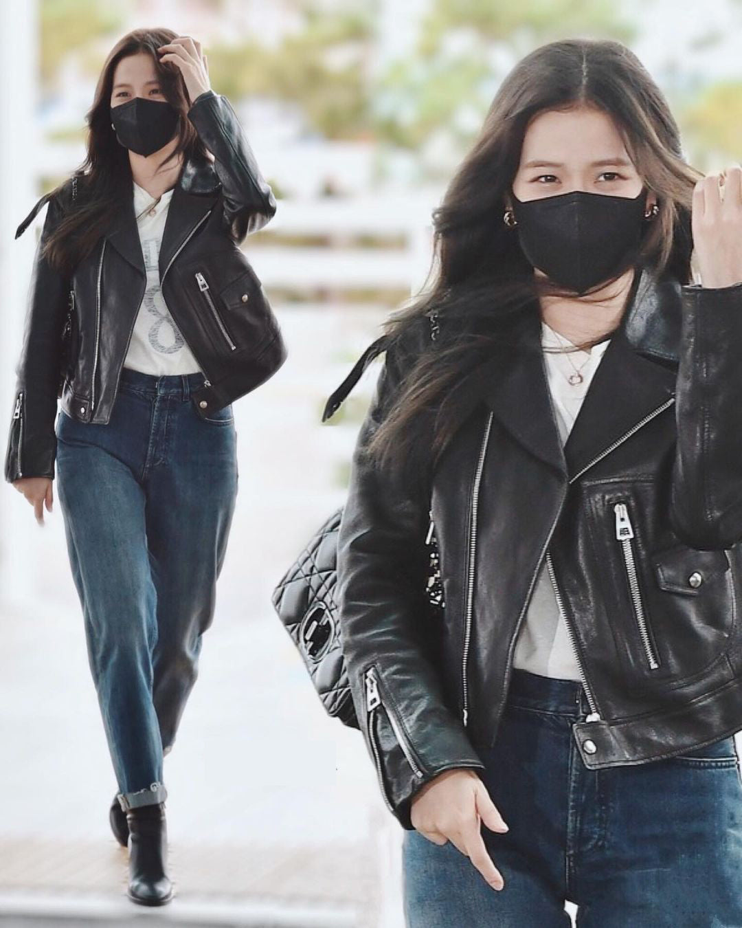Women Biker - Blackpink Jisoo Black Cropped Leather Jacket — front view | Majestic Leather UK