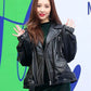 Women Biker - K-pop Sunmi Black Leather Jacket — front view | Majestic Leather UK