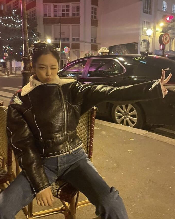 Women Biker - Blackpink Jennie Cropped Shearling Leather Jacket — sleeve detail | Majestic Leather UK
