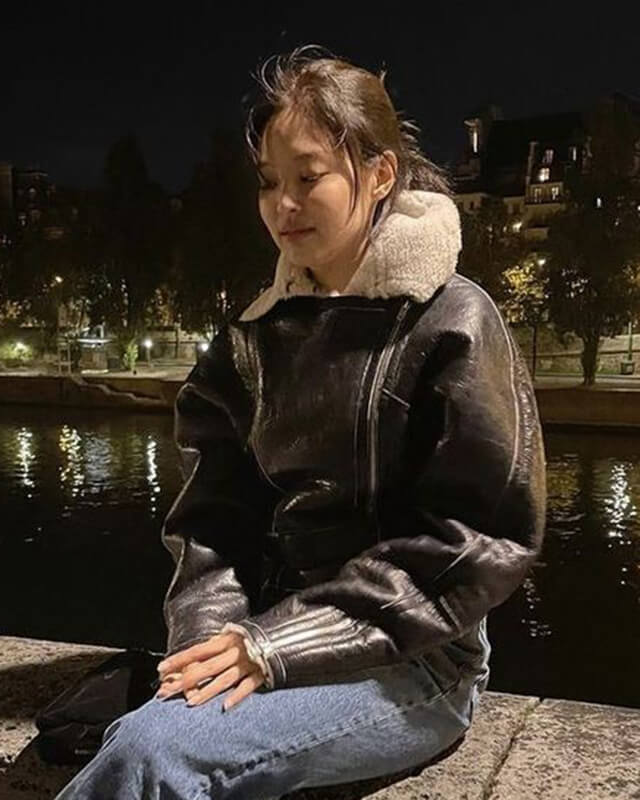 Women Biker - Blackpink Jennie Cropped Shearling Leather Jacket — interior lining | Majestic Leather UK