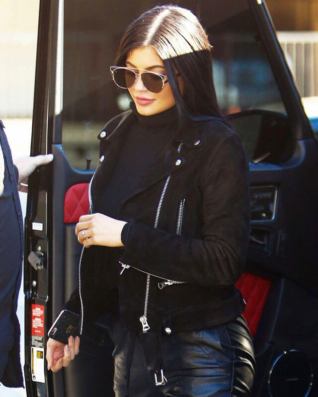 Women Biker - Kylie Jenner Suede Biker Jacket — front view | Majestic Leather UK