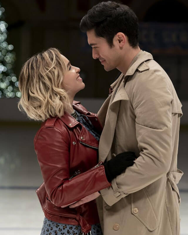 Women Biker - Last Christmas Emilia Clarke Red Leather Jacket — collar detail | Majestic Leather UK