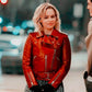 Women Biker - Last Christmas Emilia Clarke Red Leather Jacket — back view | Majestic Leather UK