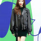 Women Biker - K-pop Sunmi Black Leather Jacket — back view | Majestic Leather UK