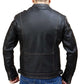 Black Distress With White Straps Real Leather Jacket | Majestic Leather — collar detail | Majestic Leather UK