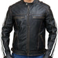 Black Distress With White Straps Real Leather Jacket | Majestic Leather — front view | Majestic Leather UK