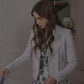 Women Biker - Emily in Paris White Biker Leather Jacket — collar detail | Majestic Leather UK
