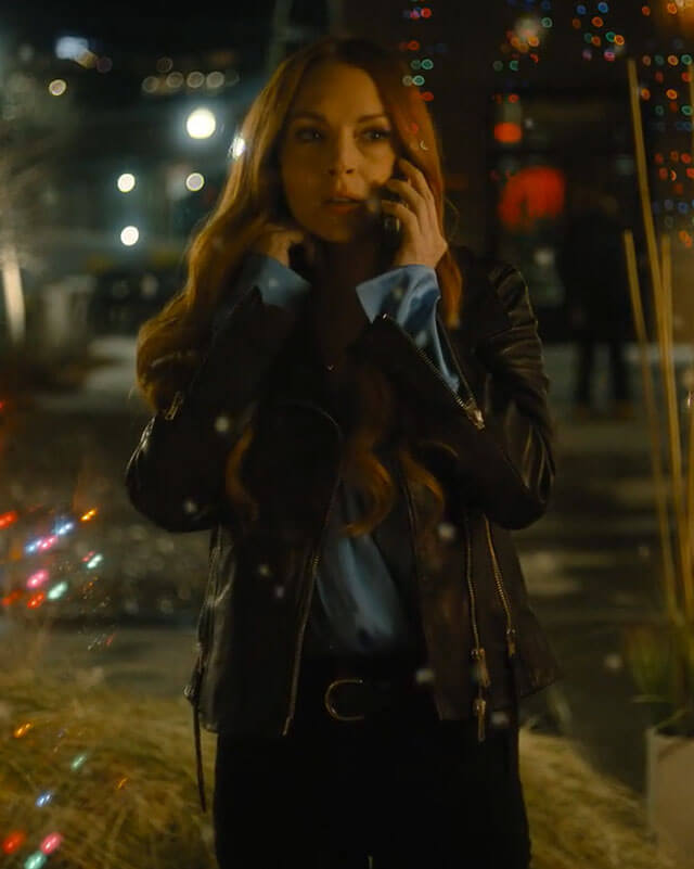 Women Biker - Lindsay Lohan Our Little Secret Biker Leather Jacket — side profile | Majestic Leather UK