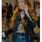 Women Biker - Lindsay Lohan Our Little Secret Biker Leather Jacket — back view | Majestic Leather UK