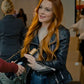 Women Biker - Lindsay Lohan Our Little Secret Biker Leather Jacket — front view | Majestic Leather UK