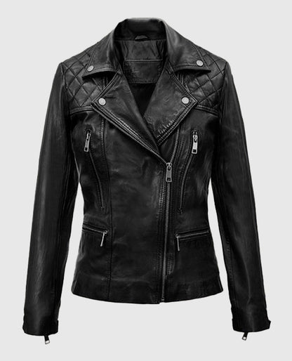 Chloe Decker Black Leather Jacket – Women’s | Majestic Leather — back view | Majestic Leather UK