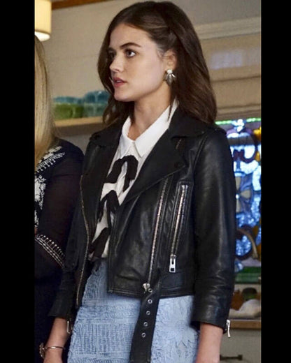 Lucy Hale Celebrity Pretty Little Liars Leather Jacket — back view | Majestic Leather UK