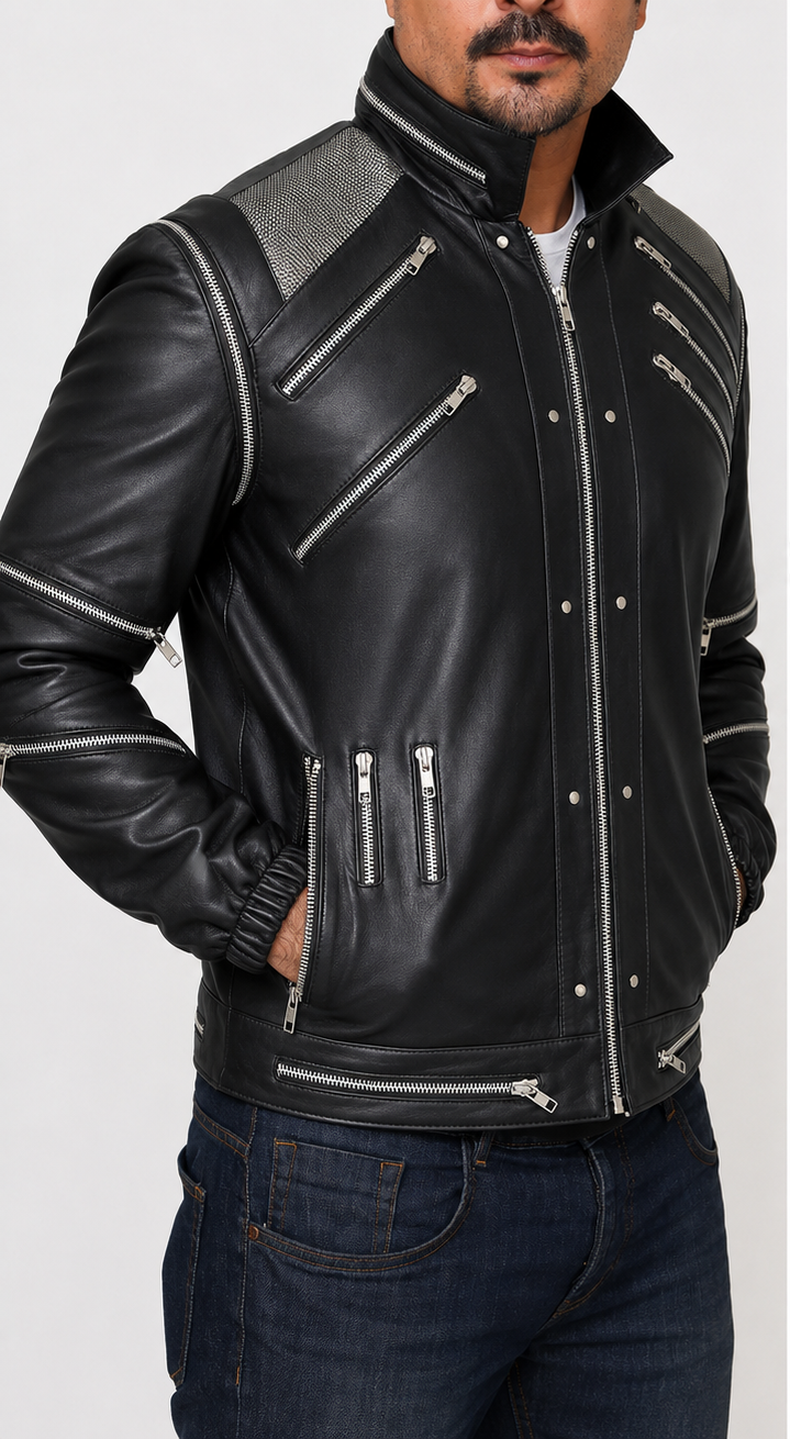 Majestic Leather - Michael Jackson Beat it "MJ Beat it" Real Leather Jacket with real metal mesh Majestic Leather