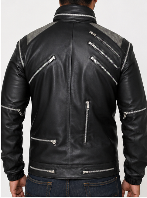 Majestic Leather - Michael Jackson Beat it "MJ Beat it" Real Leather Jacket with real metal mesh Majestic Leather