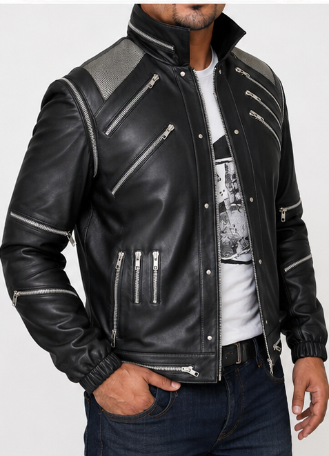 Majestic Leather - Michael Jackson Beat it "MJ Beat it" Real Leather Jacket with real metal mesh Majestic Leather