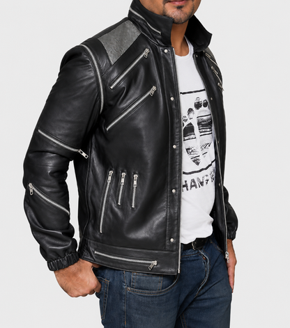 Majestic Leather - Michael Jackson Beat it "MJ Beat it" Real Leather Jacket with real metal mesh Majestic Leather