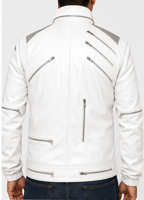 Majestic Leather Michael Jackson White Beat It Leather Jacket Majestic Leather