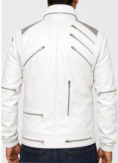 Majestic Leather Michael Jackson White Beat It Leather Jacket Majestic Leather