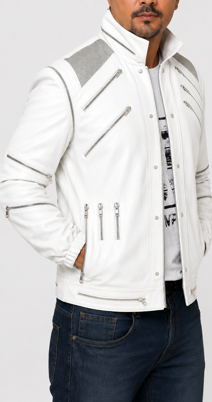 Majestic Leather Michael Jackson White Beat It Leather Jacket Majestic Leather
