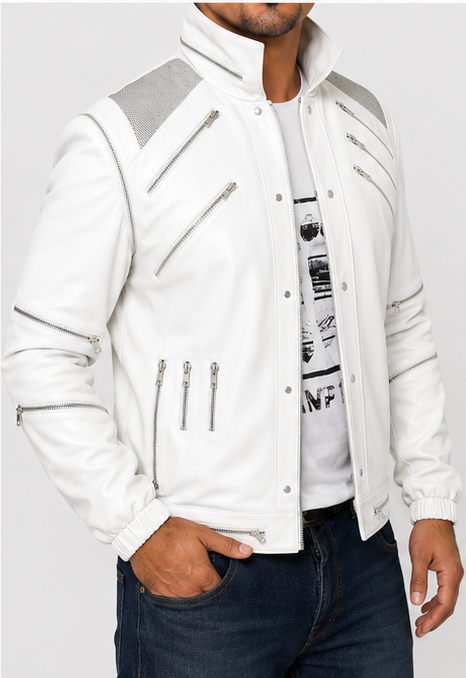 Majestic Leather Michael Jackson White Beat It Leather Jacket Majestic Leather