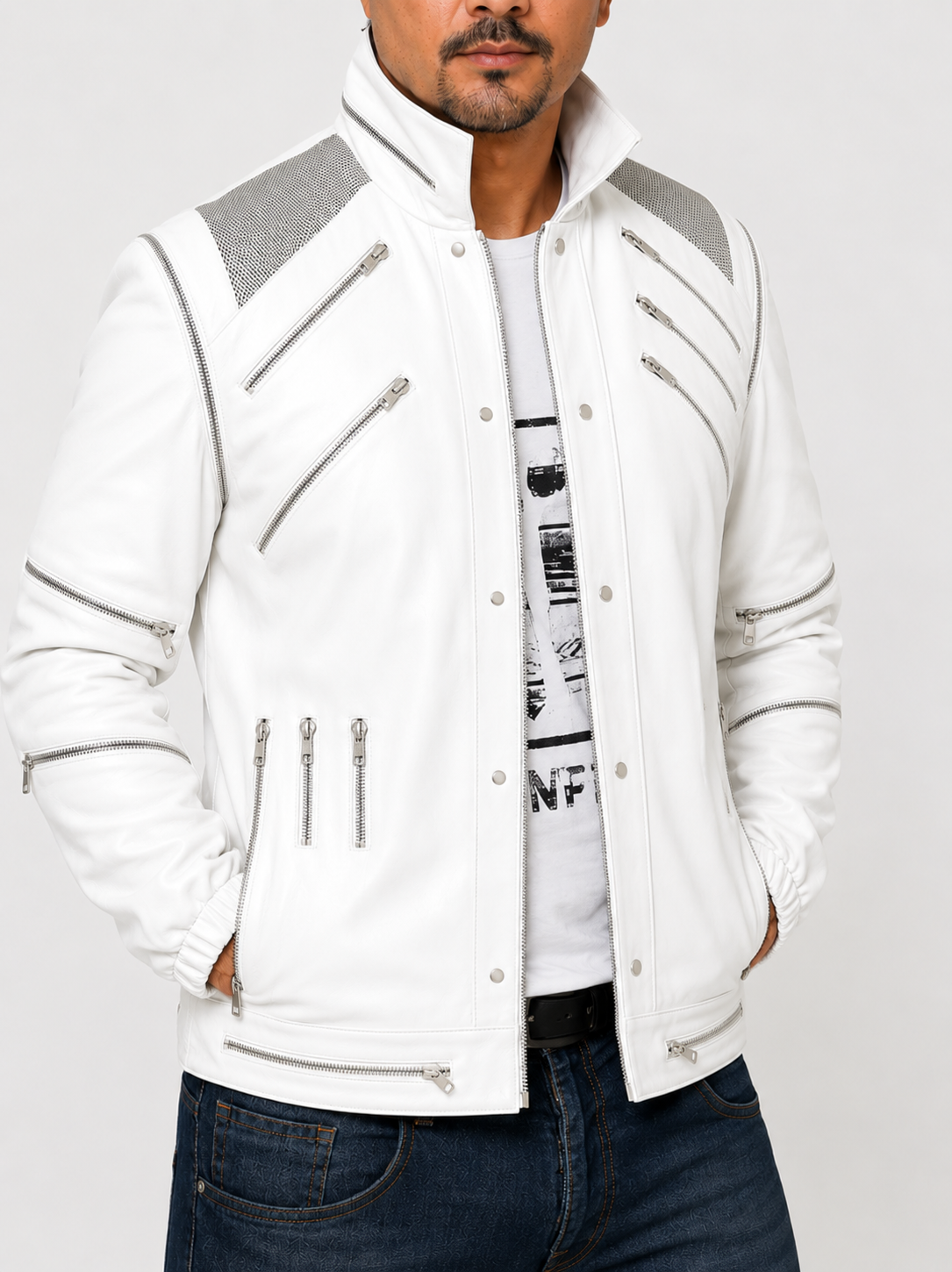 Majestic Leather Michael Jackson White Beat It Leather Jacket Majestic Leather