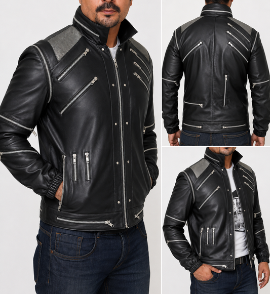 Majestic Leather - Michael Jackson Beat it "MJ Beat it" Real Leather Jacket with real metal mesh Majestic Leather