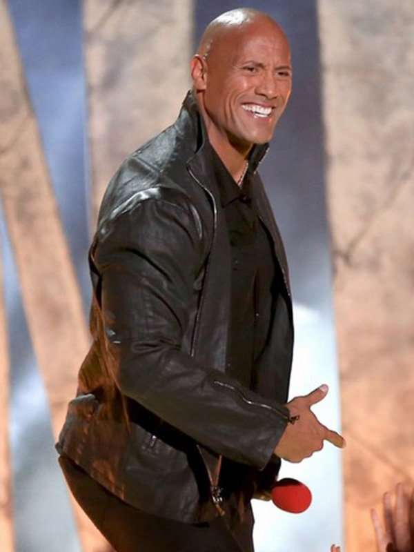 Men's Dwayne Johnson Leather Jacket Black | Majestic Leather — back view | Majestic Leather UK