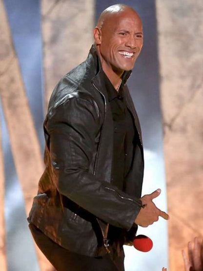 Men's Dwayne Johnson Leather Jacket Black | Majestic Leather — back view | Majestic Leather UK