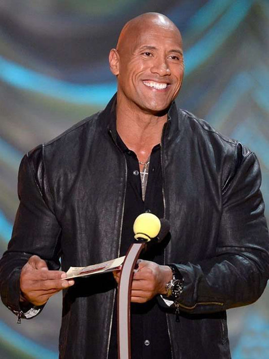 Men's Dwayne Johnson Leather Jacket Black | Majestic Leather — front view | Majestic Leather UK