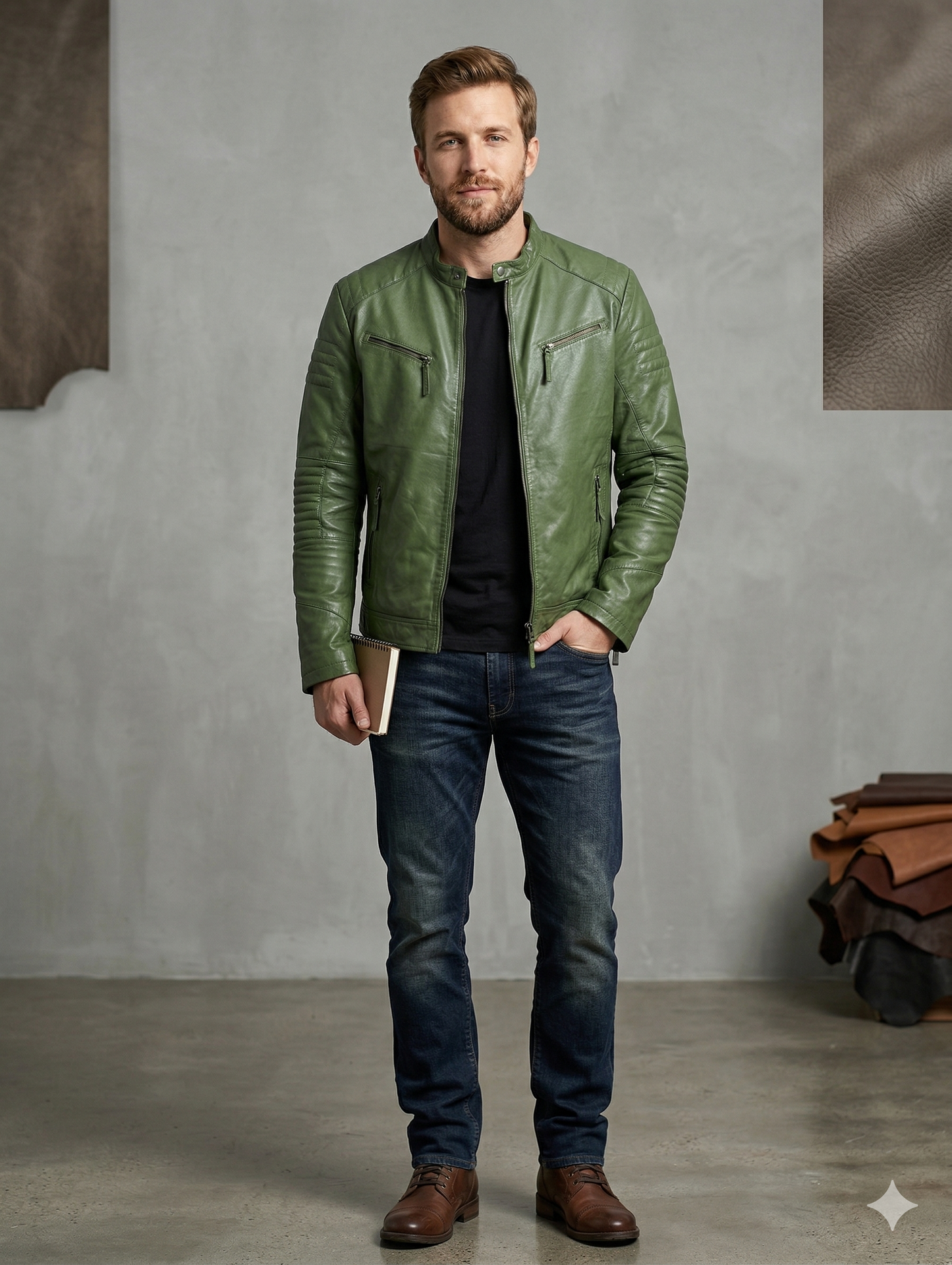 Men's Cafe Racer Biker Leather Jacket Style - 706 | Majestic Leather — side profile | Majestic Leather UK