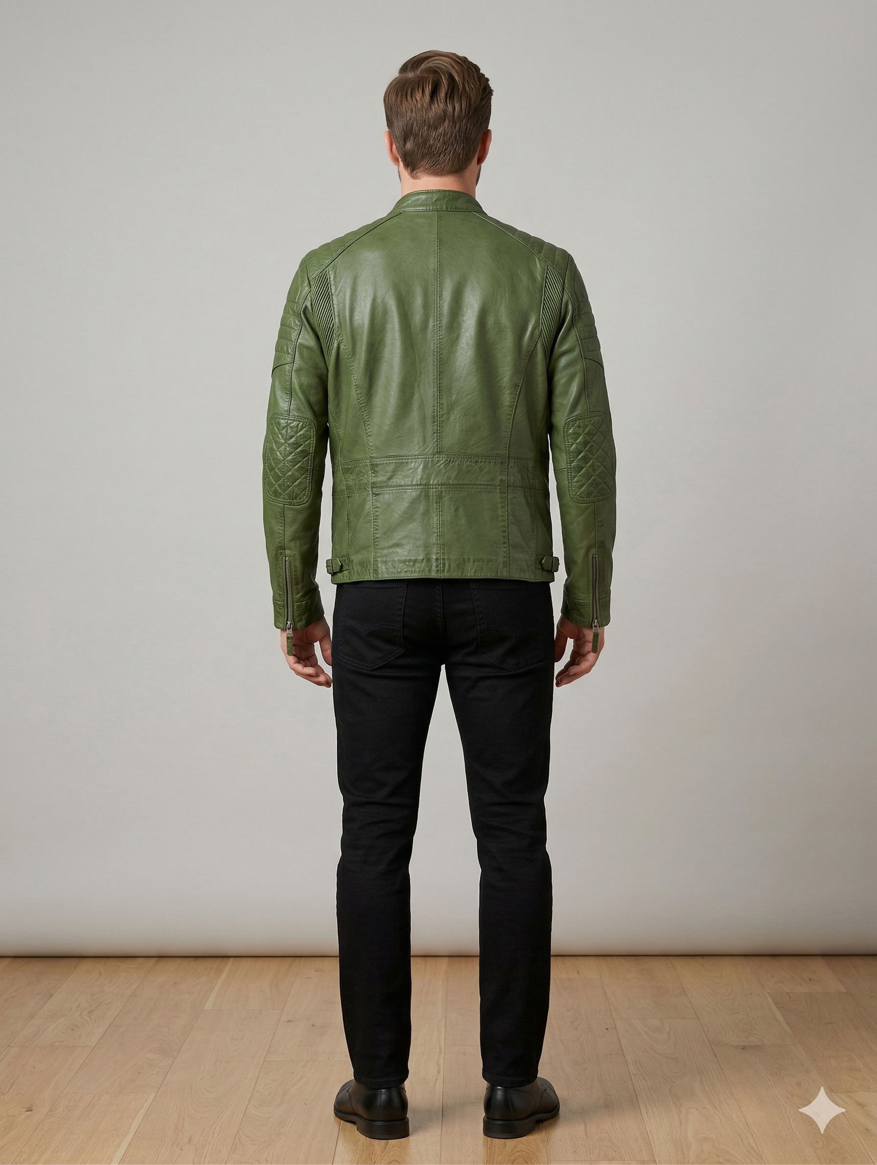 Men's Cafe Racer Biker Leather Jacket Style - 706 | Majestic Leather — back view | Majestic Leather UK