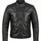 Biker Cafe Racer Black Leather Jacket ABD-706 | Majestic Leather — front view | Majestic Leather UK