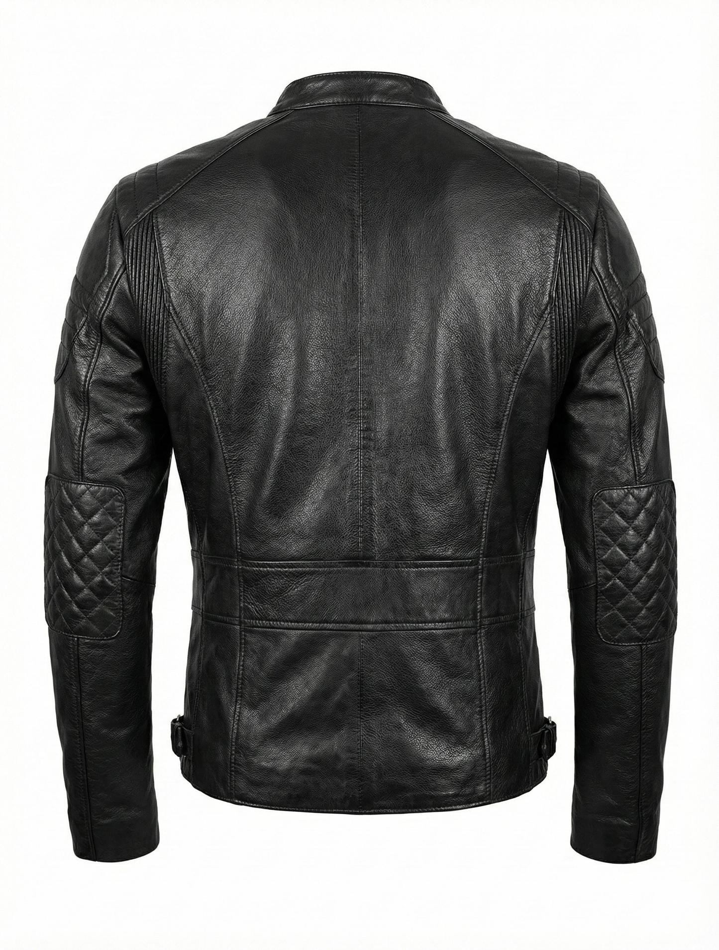 Biker Cafe Racer Black Leather Jacket ABD-706 | Majestic Leather — back view | Majestic Leather UK