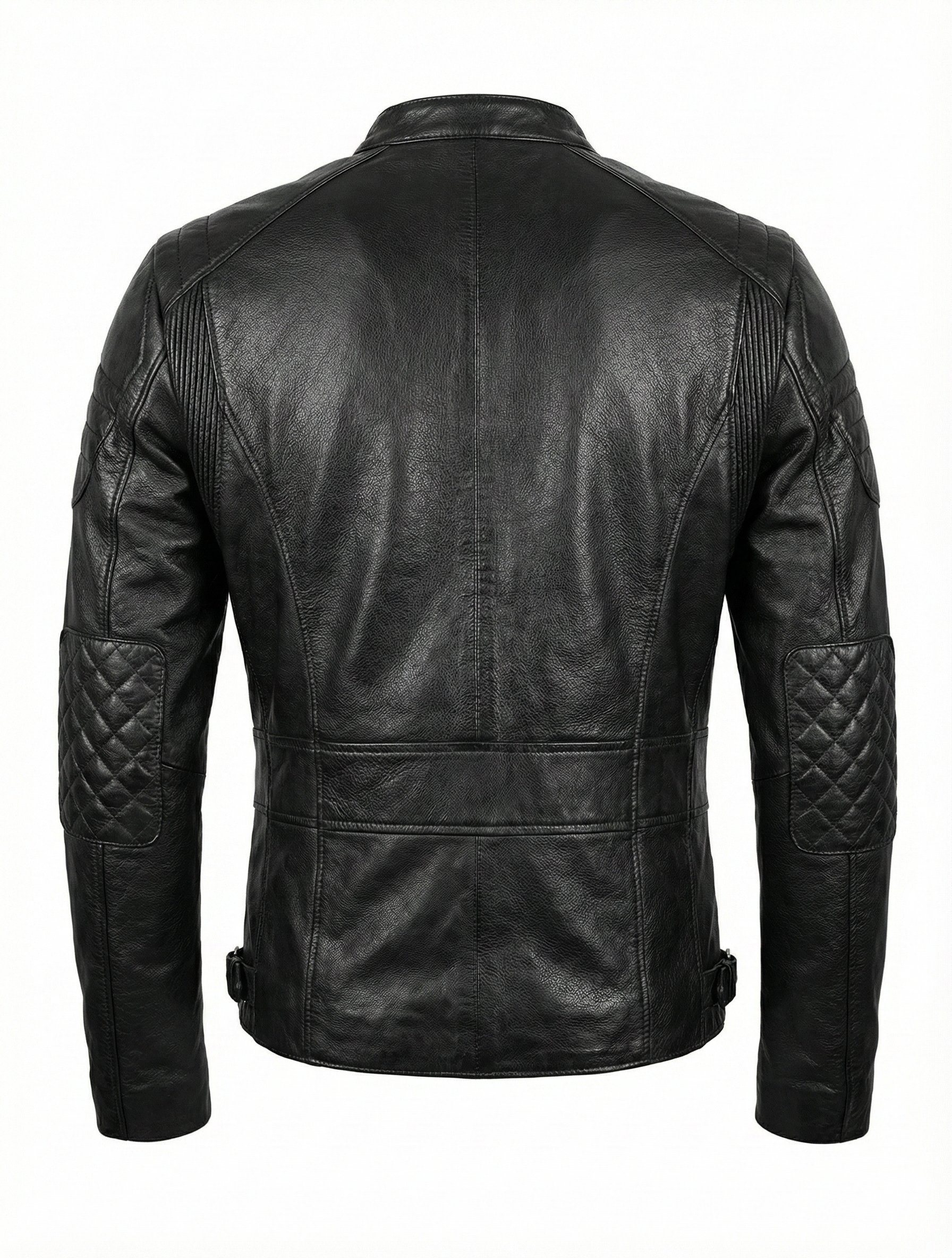 Biker Cafe Racer Black Leather Jacket ABD-706 | Majestic Leather — back view | Majestic Leather UK
