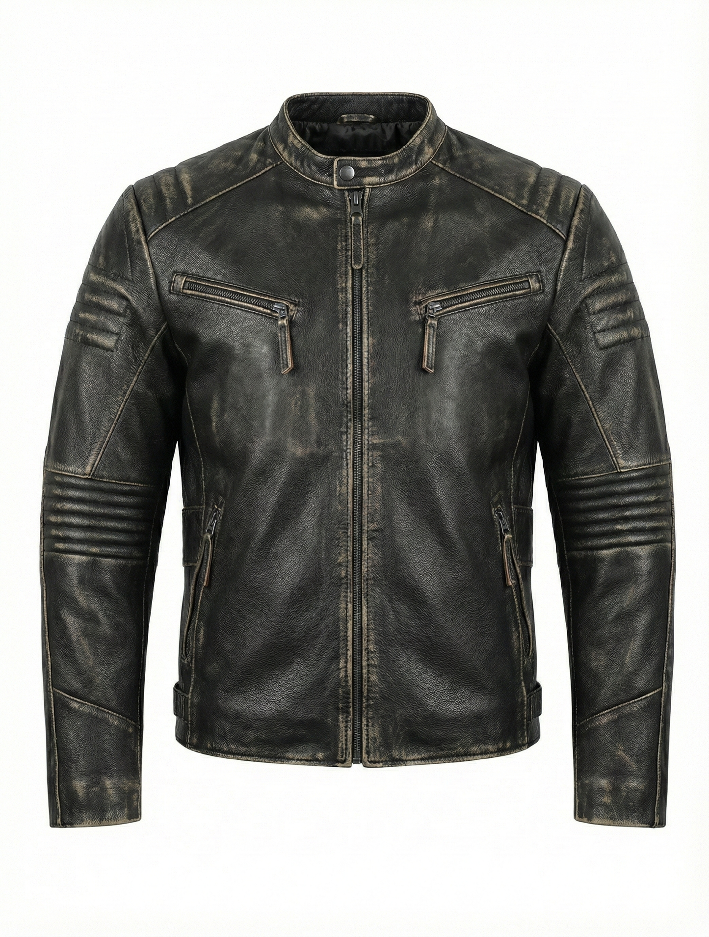 Biker Cafe Racer Black Leather Jacket ABD-706 | Majestic Leather — side profile | Majestic Leather UK