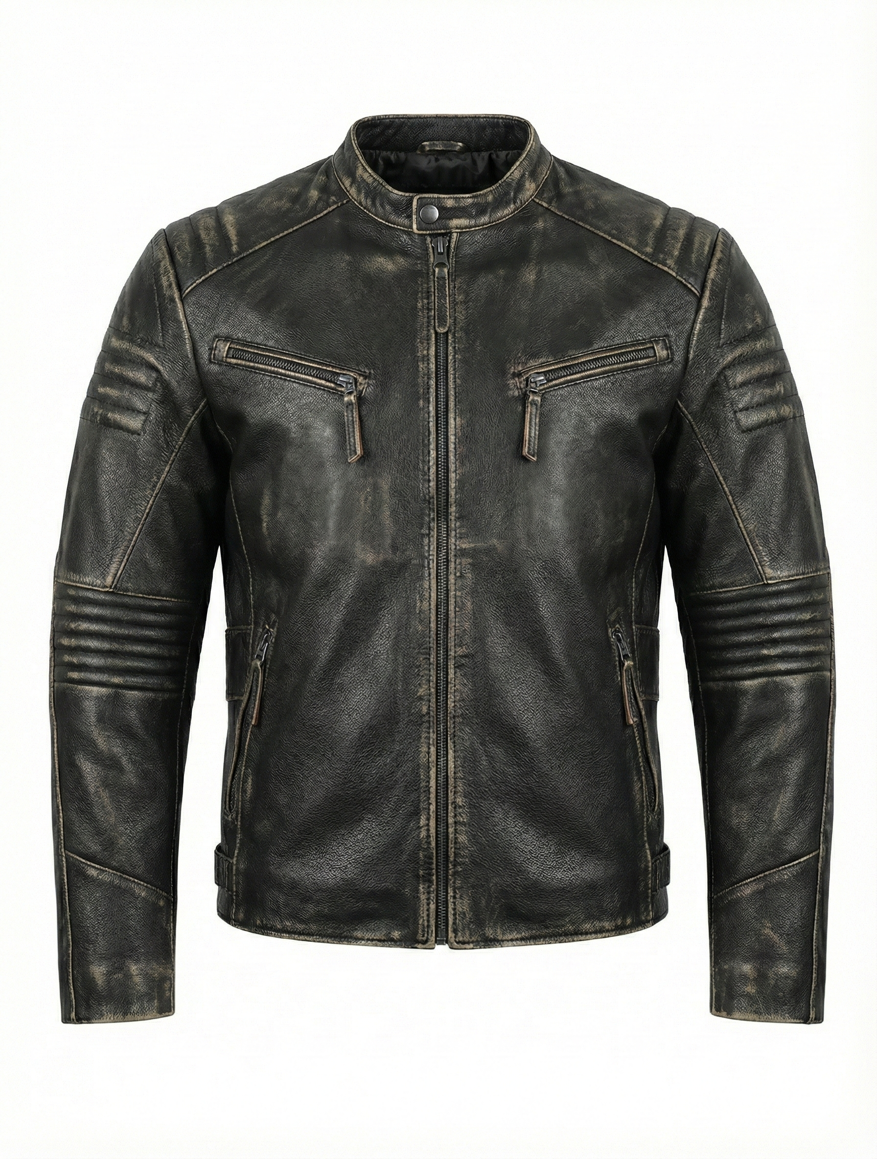 Biker Cafe Racer Black Leather Jacket ABD-706 | Majestic Leather — side profile | Majestic Leather UK