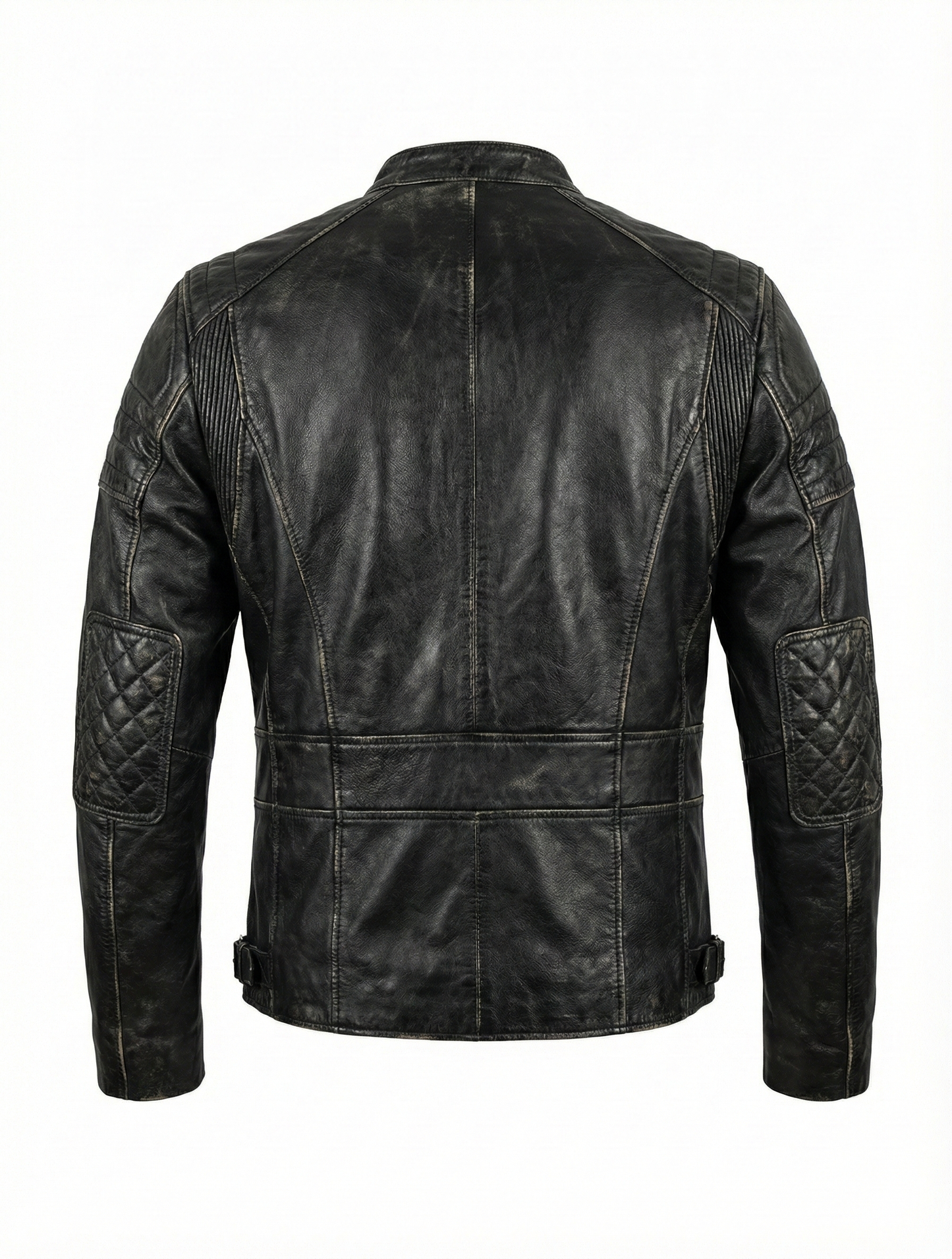 Biker Cafe Racer Black Leather Jacket ABD-706 | Majestic Leather — collar detail | Majestic Leather UK