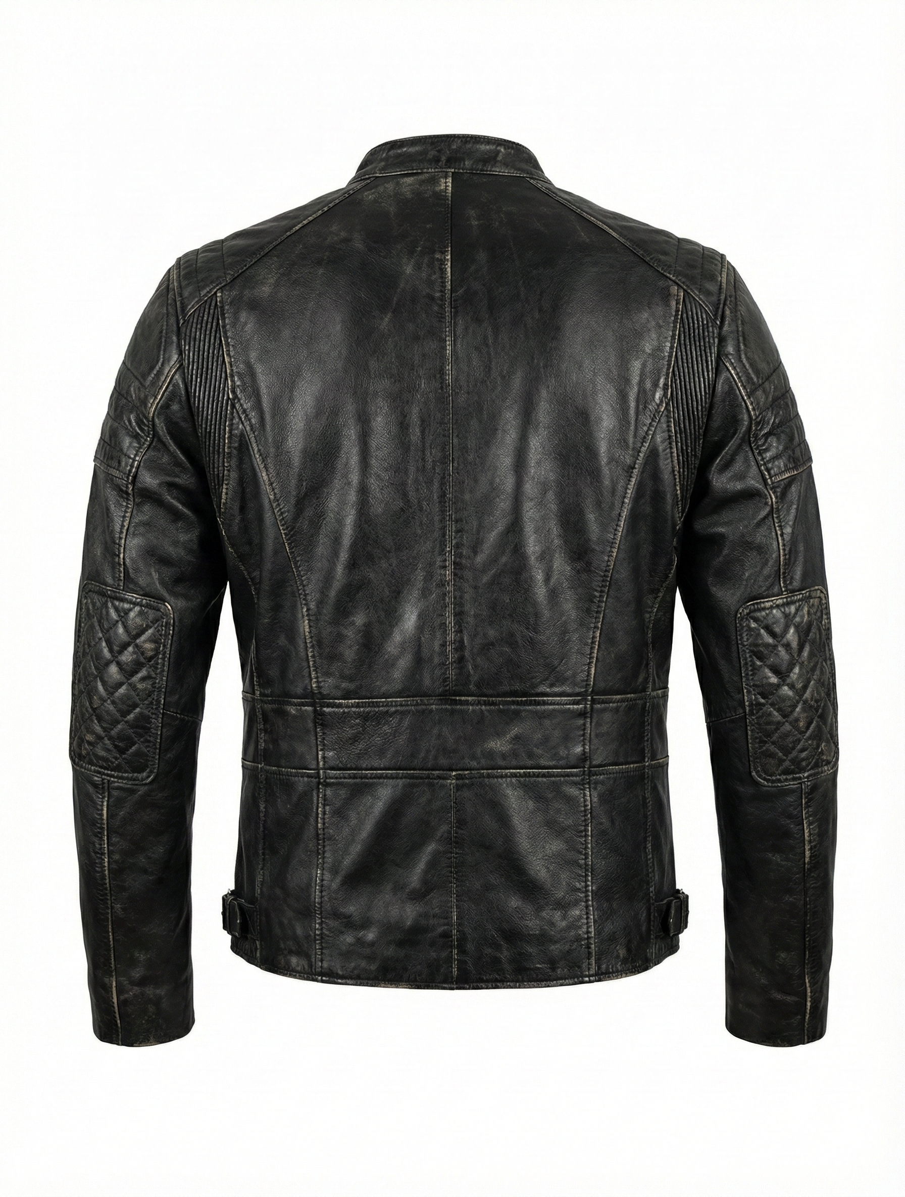 Biker Cafe Racer Black Leather Jacket ABD-706 | Majestic Leather — collar detail | Majestic Leather UK