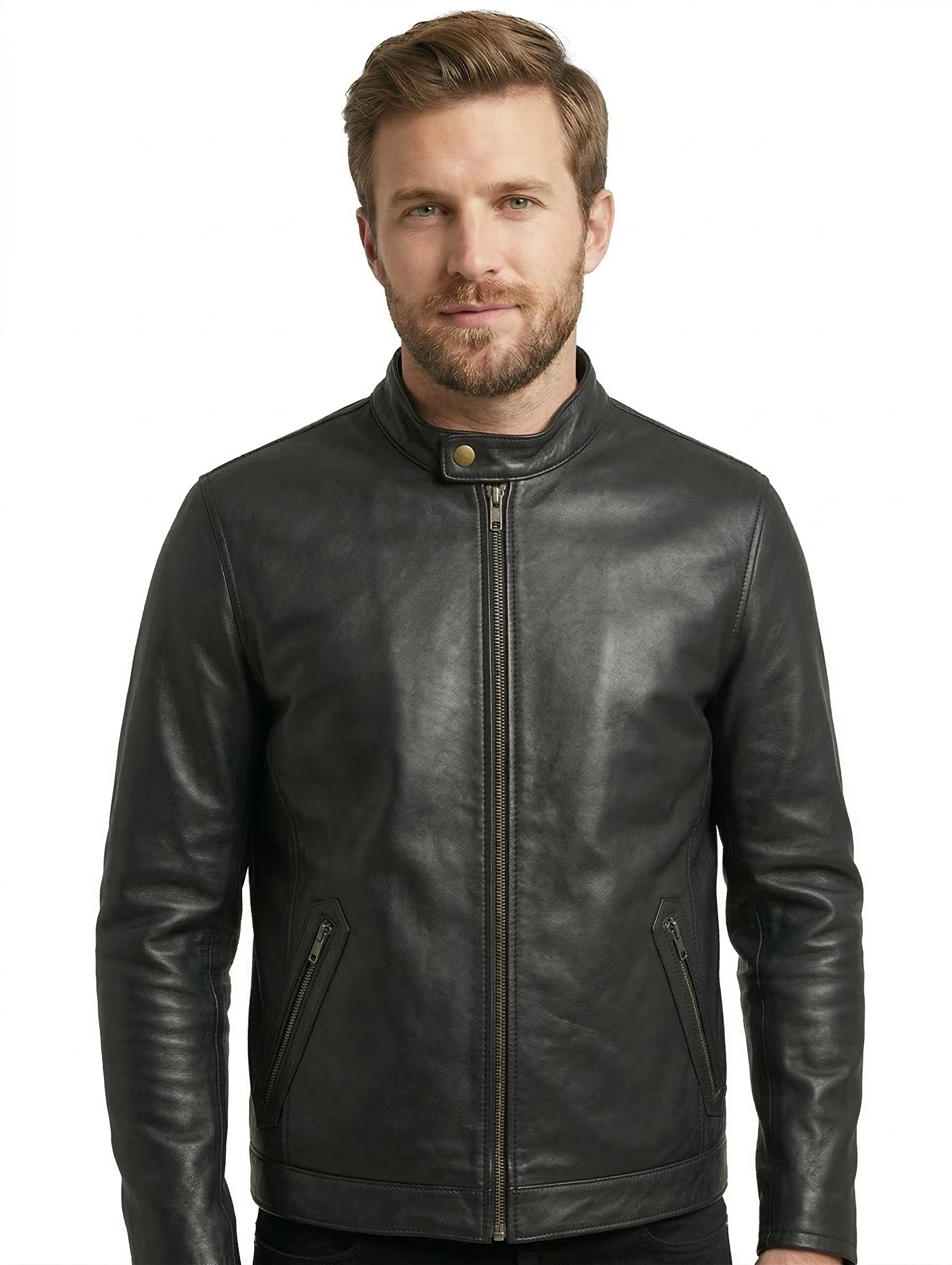 Men's Biker cafe racer Real Leather Jacket Style-777 | Majestic Leather — front view | Majestic Leather UK