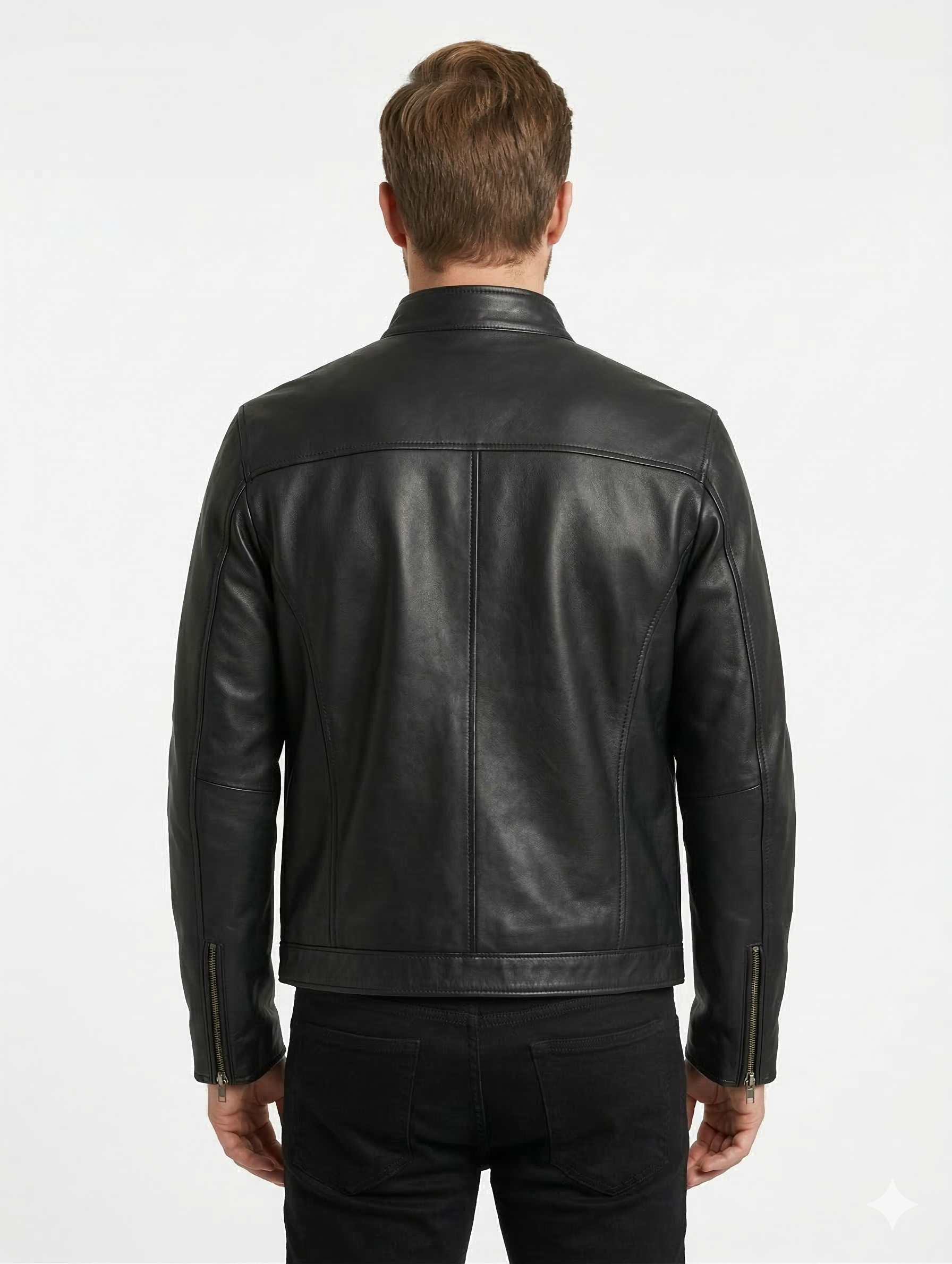 Men's Biker cafe racer Real Leather Jacket Style-777 | Majestic Leather — back view | Majestic Leather UK