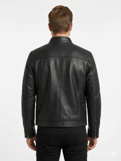 Men's Biker cafe racer Real Leather Jacket Style-777 | Majestic Leather — back view | Majestic Leather UK