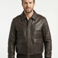 Men's Aviator A-2 Brown Real Leather Jacket style - 420 | Majestic Leather — front view | Majestic Leather UK