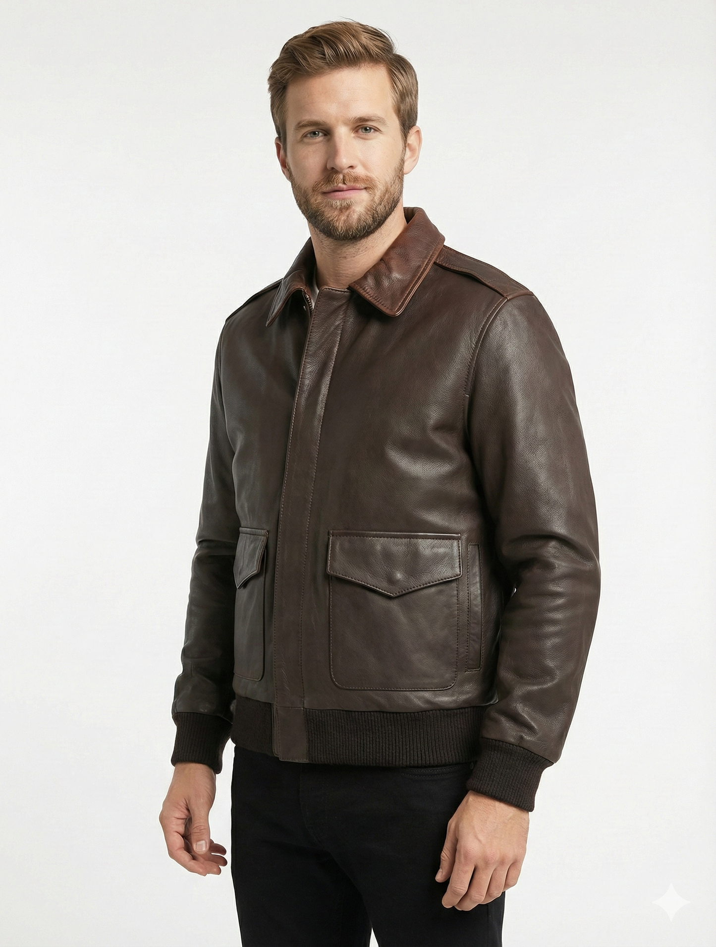 Men's Aviator A-2 Brown Real Leather Jacket style - 420 | Majestic Leather — back view | Majestic Leather UK