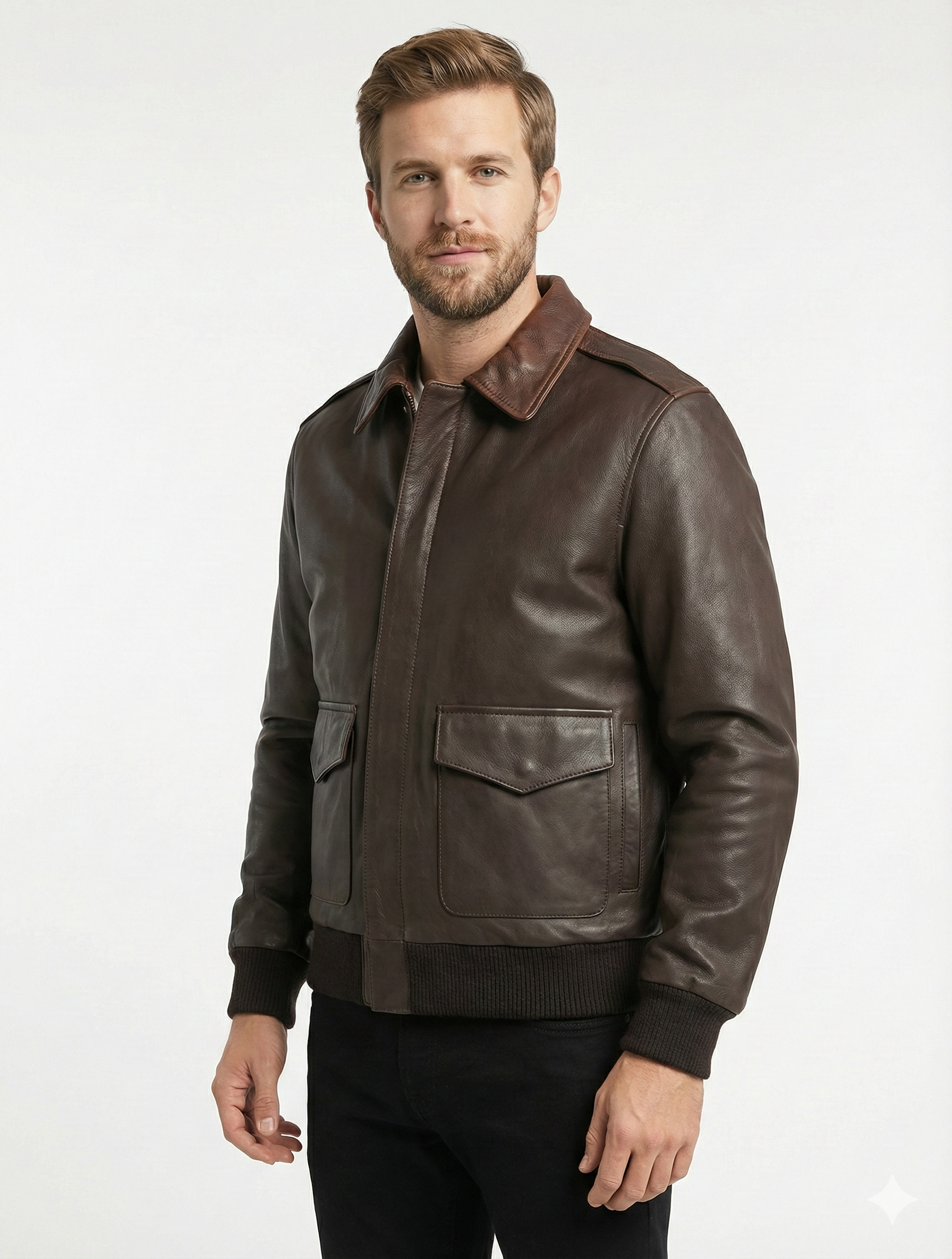 Men's Aviator A-2 Brown Real Leather Jacket style - 420 | Majestic Leather — back view | Majestic Leather UK