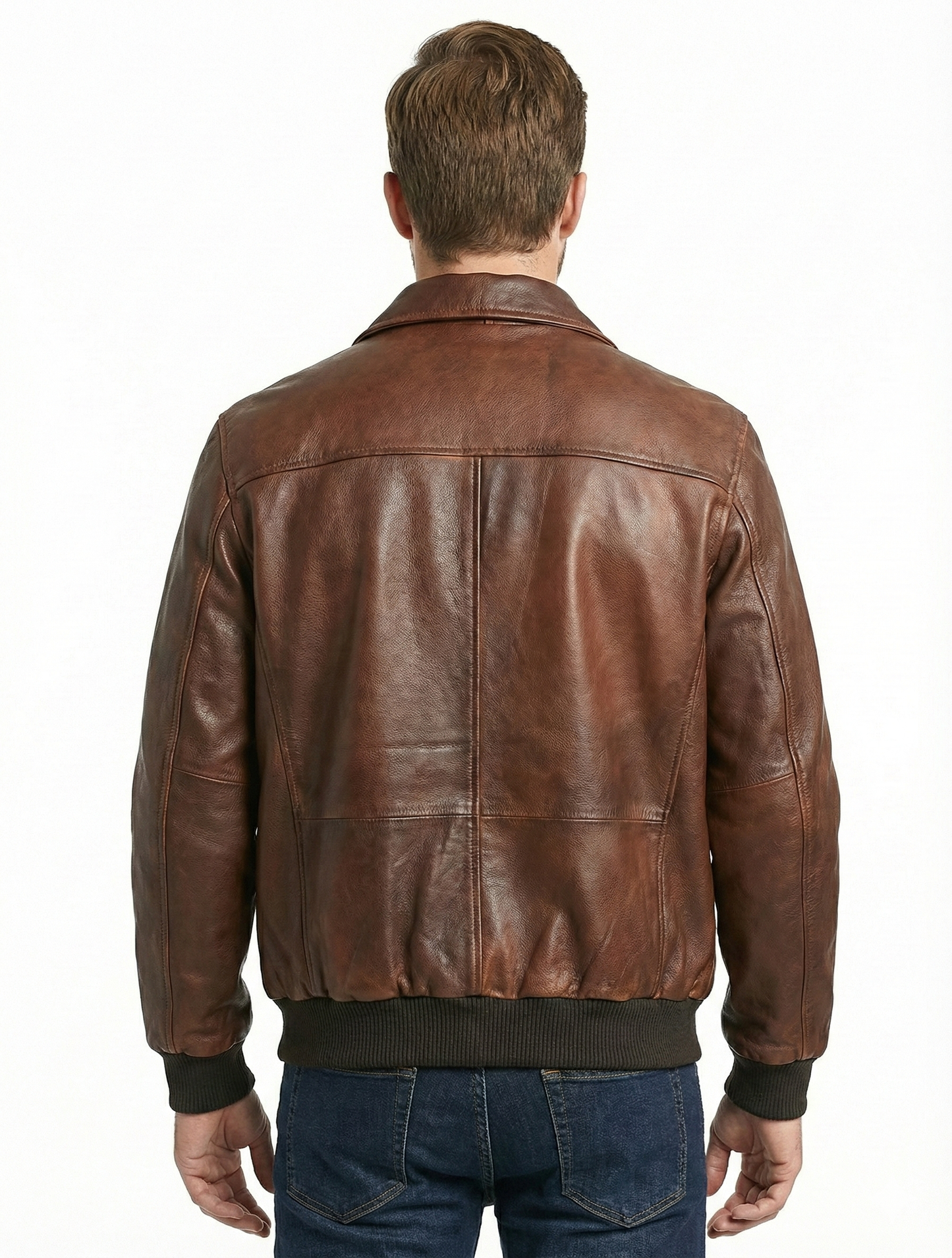 Men's Aviator A-2 Distress Brown Real Leather Jacket style - 420 — back view | Majestic Leather UK